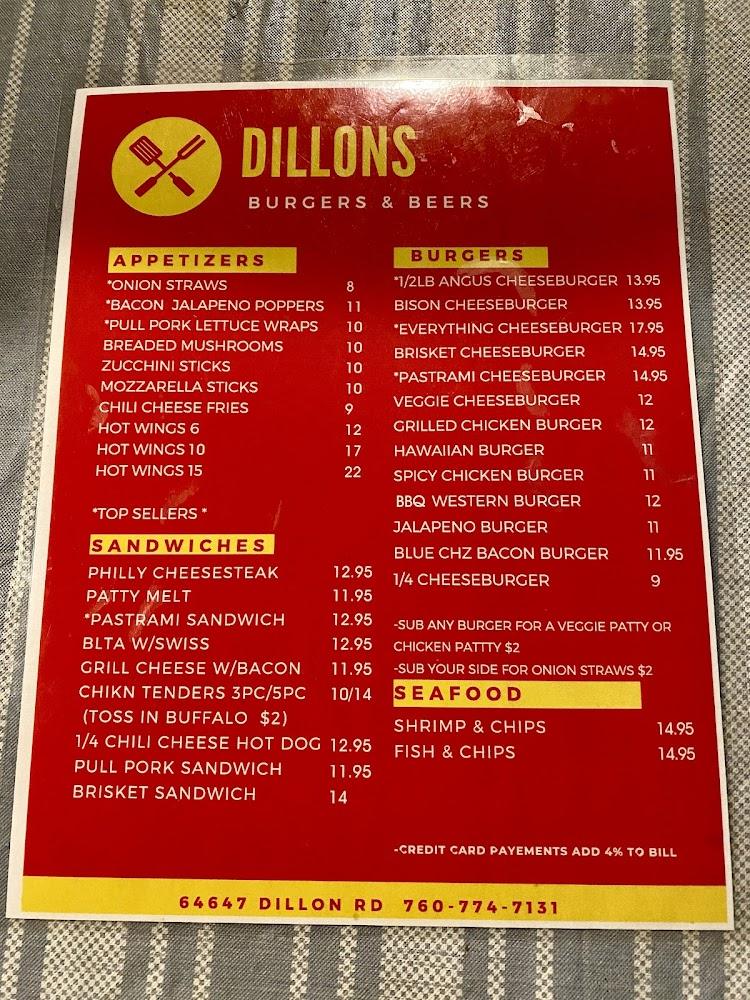 Dillon's Burgers & Beers Restaurant Menu image 1