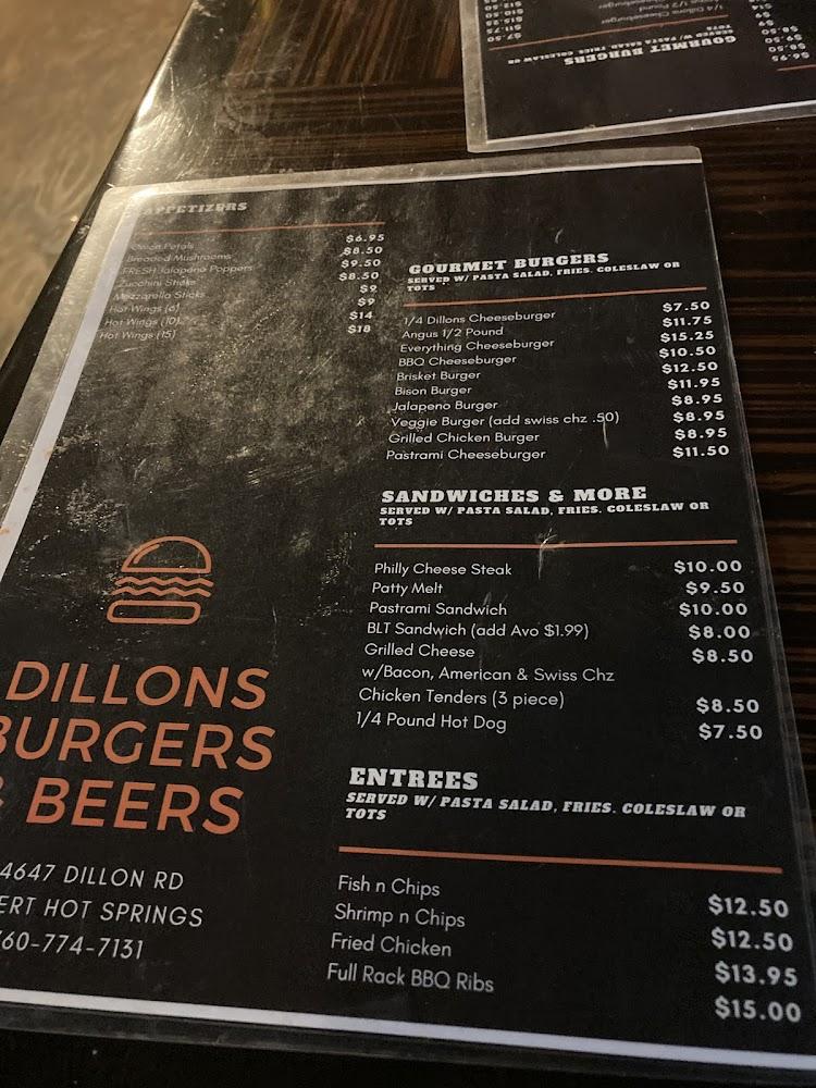 Dillon's Burgers & Beers Restaurant Menu image 2